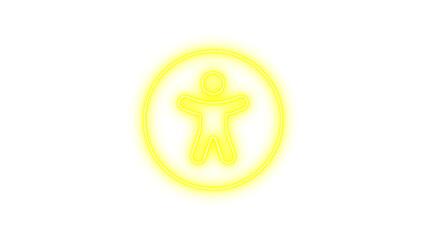 Glowing accessibility icon with a human figure inside a circle, Neon universal access icon glow with transparent background