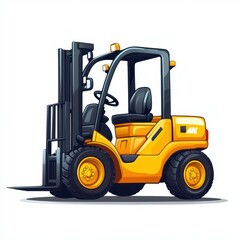 Detailed illustration of a yellow forklift in a construction setting during the day with clear skies