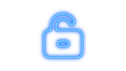 Neon Open Padlock Icon, Neon unlock keyhole icon glow with transparent background