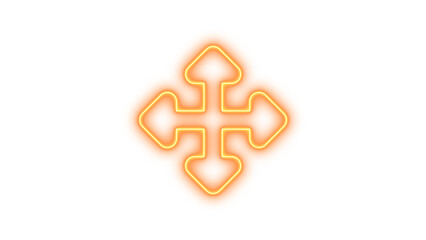 Glowing Geometric Symbol with Arrows, Neon up down left right icon glow with transparent background
