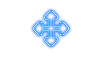 Glowing Geometric Symbol with Arrows, Neon up down left right icon glow with transparent background