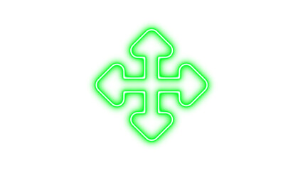 Obraz premium Glowing Geometric Symbol with Arrows, Neon up down left right icon glow with transparent background
