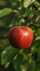 Obraz premium Red apple hanging on tree branch orchard