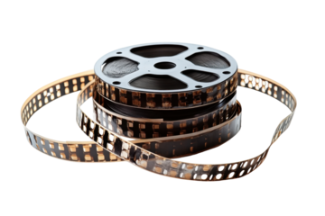 Spool of film with exposed reel and transparent background for creative design and illustration purposes in multimedia projects