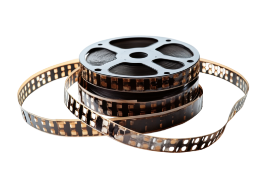 Spool of film with exposed reel and transparent background for creative design and illustration purposes in multimedia projects - Powered by Adobe