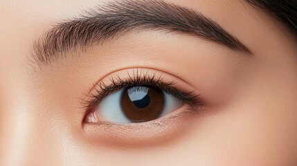 Obraz premium Close-up view of a person's eye and eyebrow area.