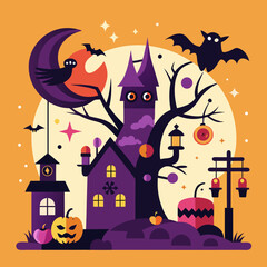 halloween background with castle Vector icon illustration silhouette Graphics design image white background
