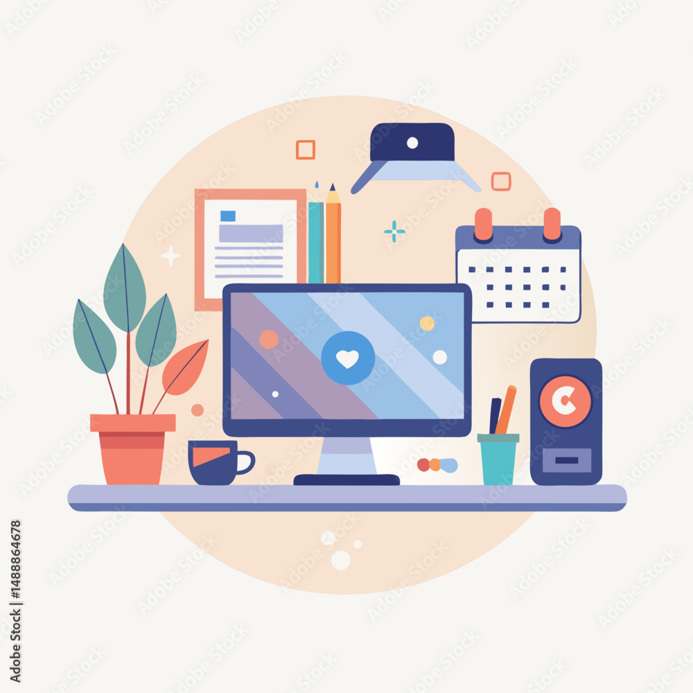 Poster vector illustration of a modern computer vector icon illustration silhouette graphics design image w