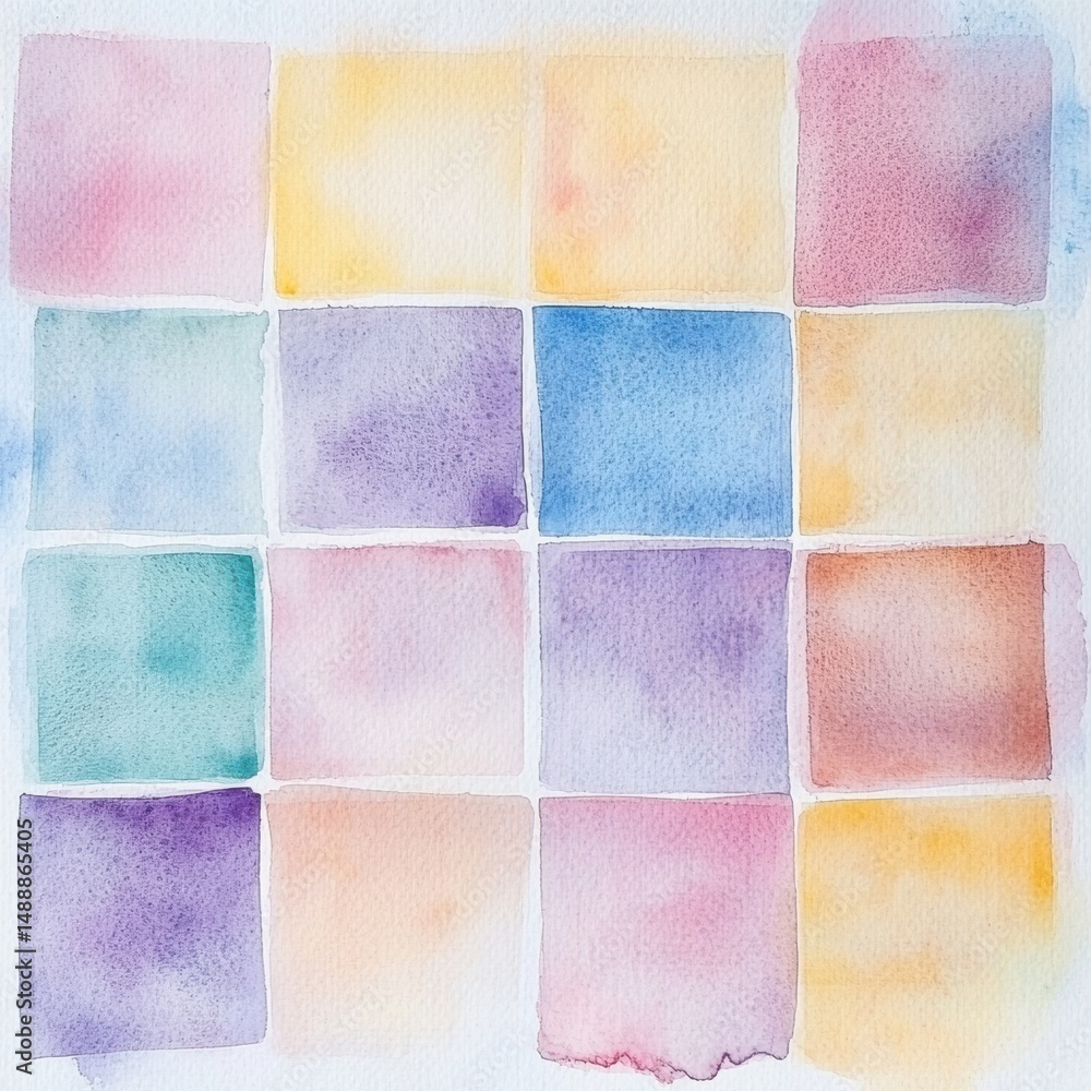 Poster soft pastel watercolor squares with gentle overlaps create a harmonious layout perfect for customiza