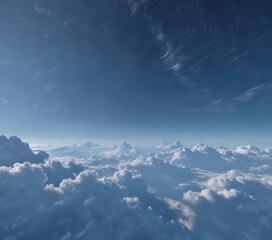 Fototapeta premium Deep blue expanse, scattered cirrus clouds creating a soft texture, summer, peaceful, subtle