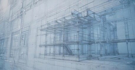 Abstract architectural blueprint with blue photographic tint, textured paper effect , construction, blue