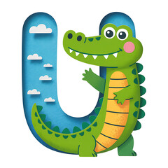 Naklejka premium U Alphabet Letters with Character Animals