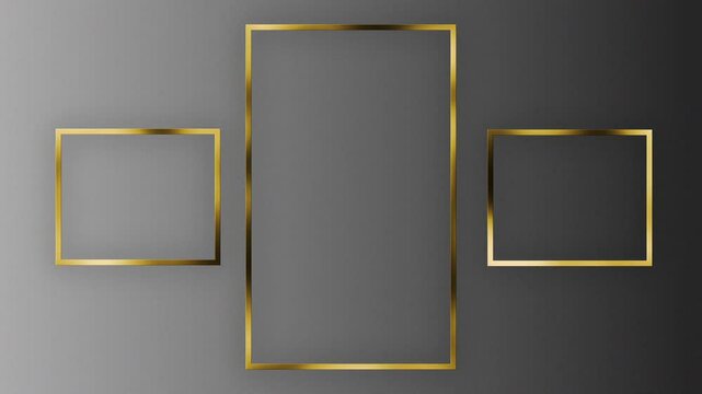 Elegant gold frames on grey backdrop suitable for luxury invitations, wedding cards, greeting cards, and elegant branding projects.
