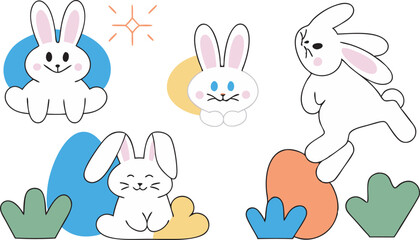 A set of funny cartoon  rabbits