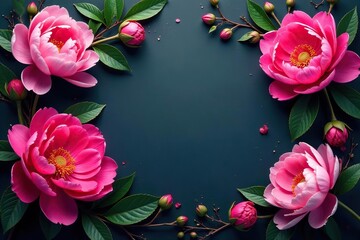 Bold peonies & leafy vines, rich color palette, vines, elegant, botanical
