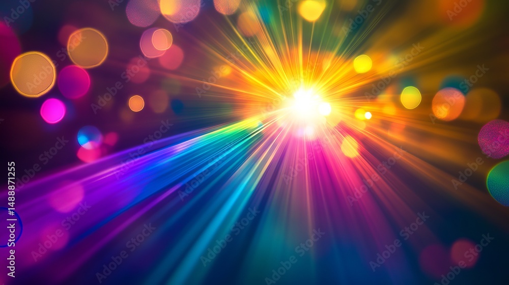 Poster colorful rays of light burst through an abstract background creating a vibrant visual experience