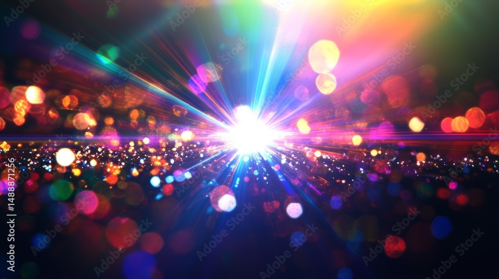 Poster colorful abstract bursts of light create a vibrant and dynamic visual experience swirling in a dark 