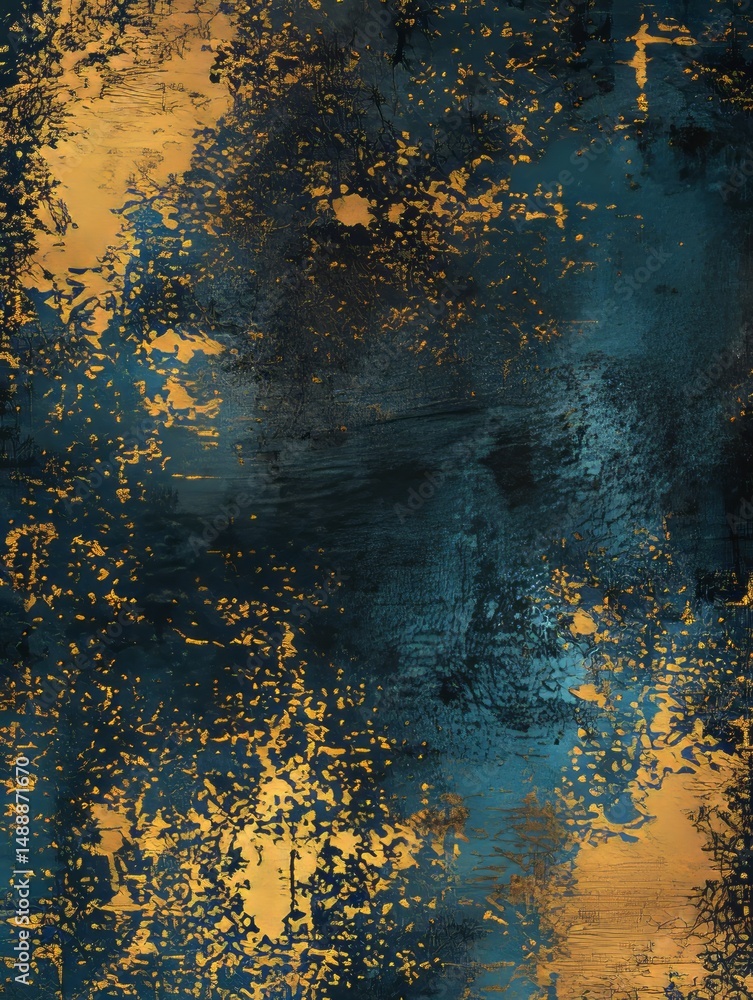 Poster Abstract textured background in deep blue and gold with dynamic patterns creating a modern artistic vibe for various applications