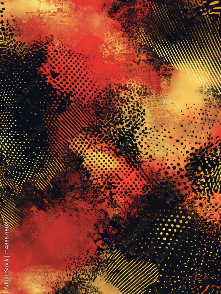 Poster abstract background featuring vibrant red, black, and gold patterns with a dynamic and energetic fee