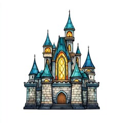 Obraz premium Giant Fairytale Castle with Stained Glass Windows
