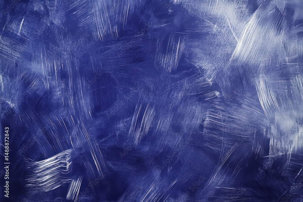 Poster Abstract blue and white texture with dynamic brush strokes creating depth and movement in a serene background