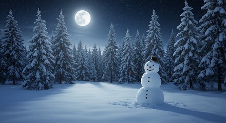 Fototapeta premium Smiling Snowman Wearing a Top Hat in a Snowy Field with Falling Snowflakes – Christmas and Winter Celebration Scene