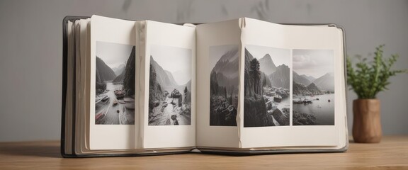 Blank photo album pages, open vertical display,  memory book,  brochure,  minimalist