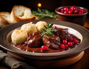 Hirschgulasch mit Preiselbeeren