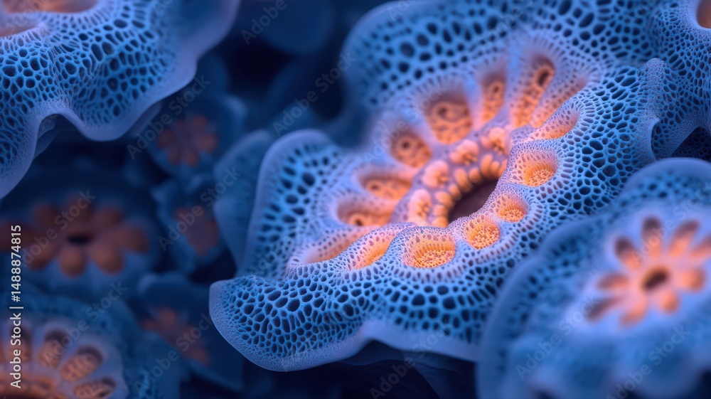 Poster mesmerizing blue and orange fractal pattern with symmetrical design