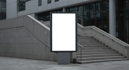 Blank billboard on a city sidewalk, ideal for advertising, business branding, or outdoor marketing display