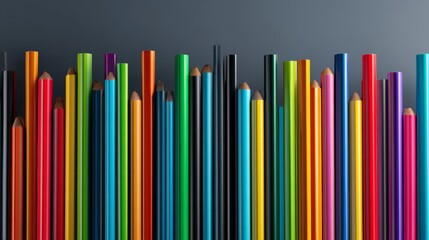 Obraz premium A vibrant collection of colored pencils arranged neatly on a dark background.
