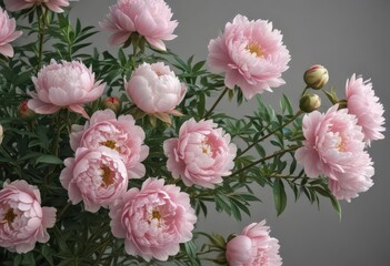 Full bloom peonies, delicate petals, vibrant color, green stems ,  pink,  white