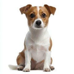 Jack Russell terrier isolated on white background, cut out, small energetic dog breed with smooth coat, alert expression, playful and lively pet portrait.