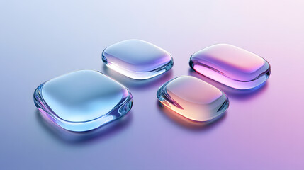 glossy UI button icons, glassmorphism effect, realistic reflections, high contrast, floating in soft ambient light, transparent background