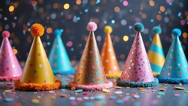 Festive Party Hats Celebration Colorful Confetti Background