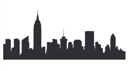 Naklejka premium Abstract cityscape silhouette isolated on white background, cut out, modern urban skyline shape with clean edges, minimalistic design emphasizing city structure.