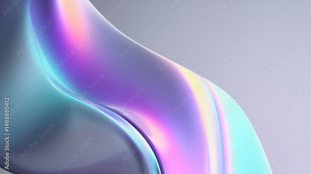 Poster abstract gradient wave with colorful shimmer and smooth curves on a neutral background.