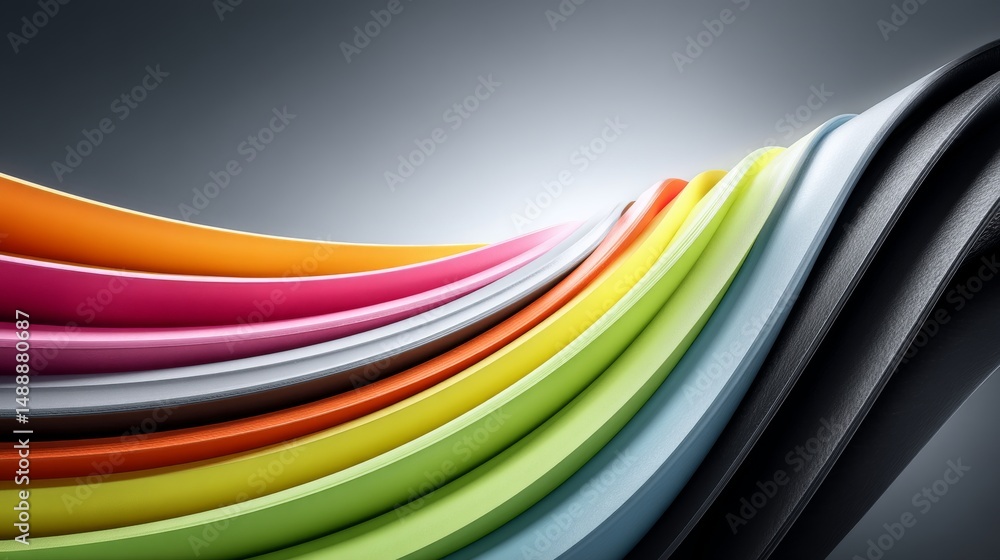 Poster abstract wave patterns in vibrant colors on a dark background.
