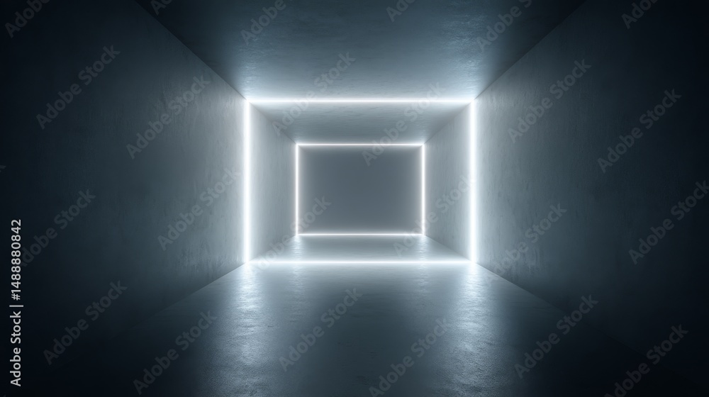 Aufkleber an abstract tunnel illuminated by bright neon lights, creating depth and perspective.
