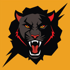 Black tiger head silhouette breaking through a crimson red background.