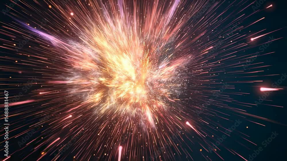 Poster abstract explosion of light and energy with fiery streaks, creating a dynamic and vibrant visual eff