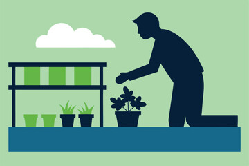 Vector silhouette illustration of a businessman in a garden with people dancing and men running