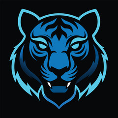 Obraz premium Tiger head silhouette in black with a blue neon glow around the edges.