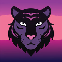 Tiger head silhouette in black layered over a gradient sky from pink to purple