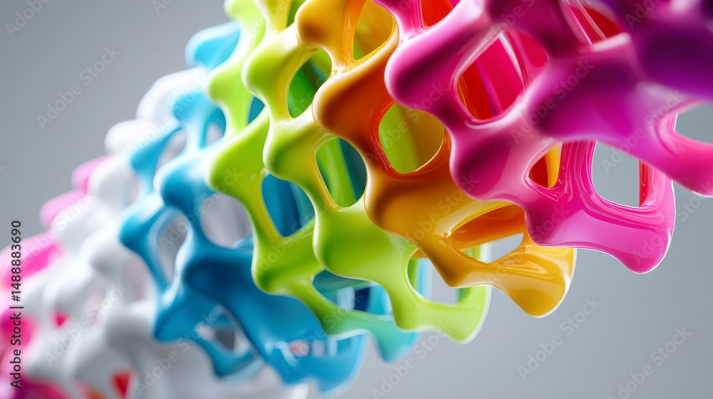 Poster colorful abstract design showcasing vibrant interlocking shapes and textures.