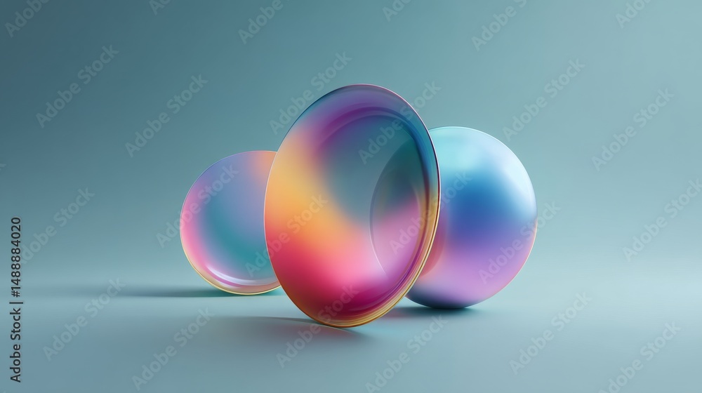 Poster colorful abstract spheres with a smooth gradient finish on a minimalist background.