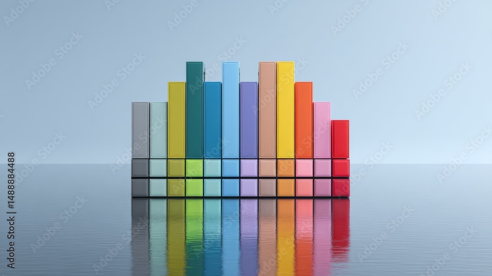 Poster colorful bar graph reflecting data trends on a smooth surface.
