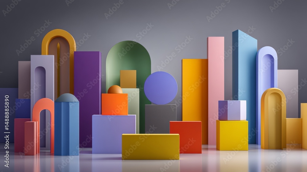 Aufkleber colorful geometric shapes create a modern abstract composition for design projects.