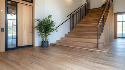 Modern Wooden Staircase with Clean Lines in a Bright Interior