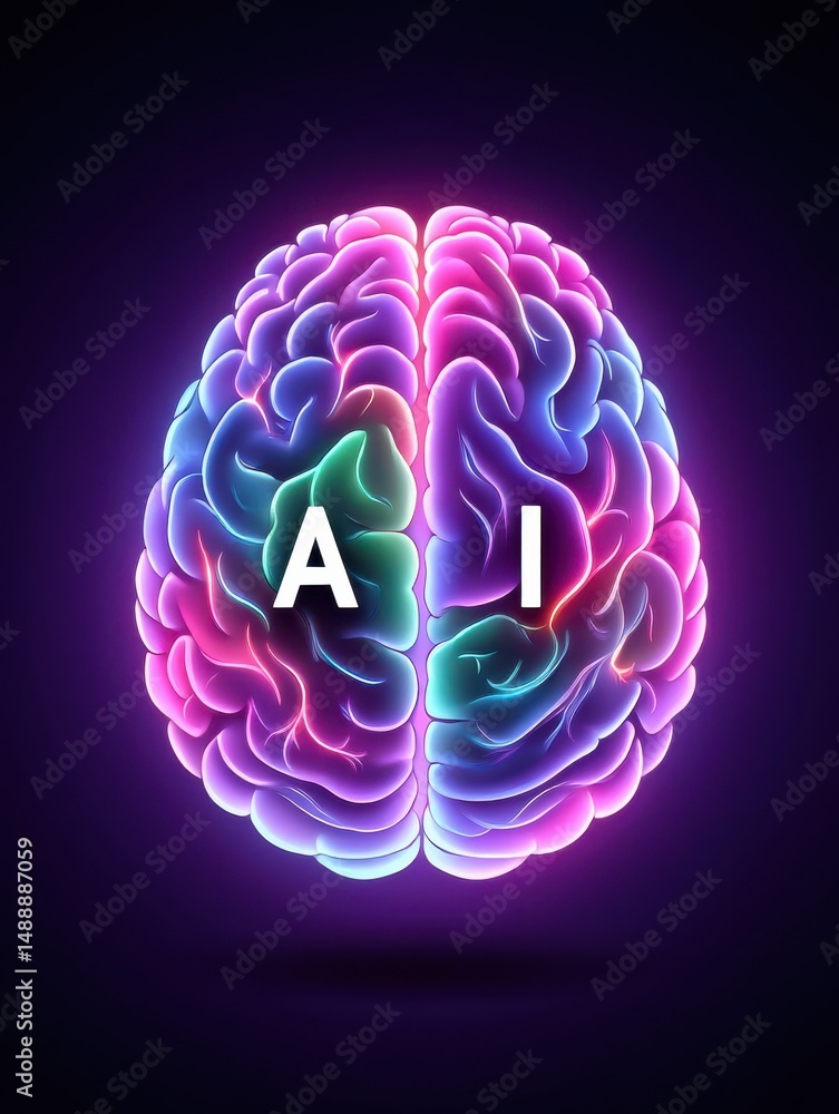 Poster the vibrant brain graphic shines with colorful hues blending creativity and technology while the let